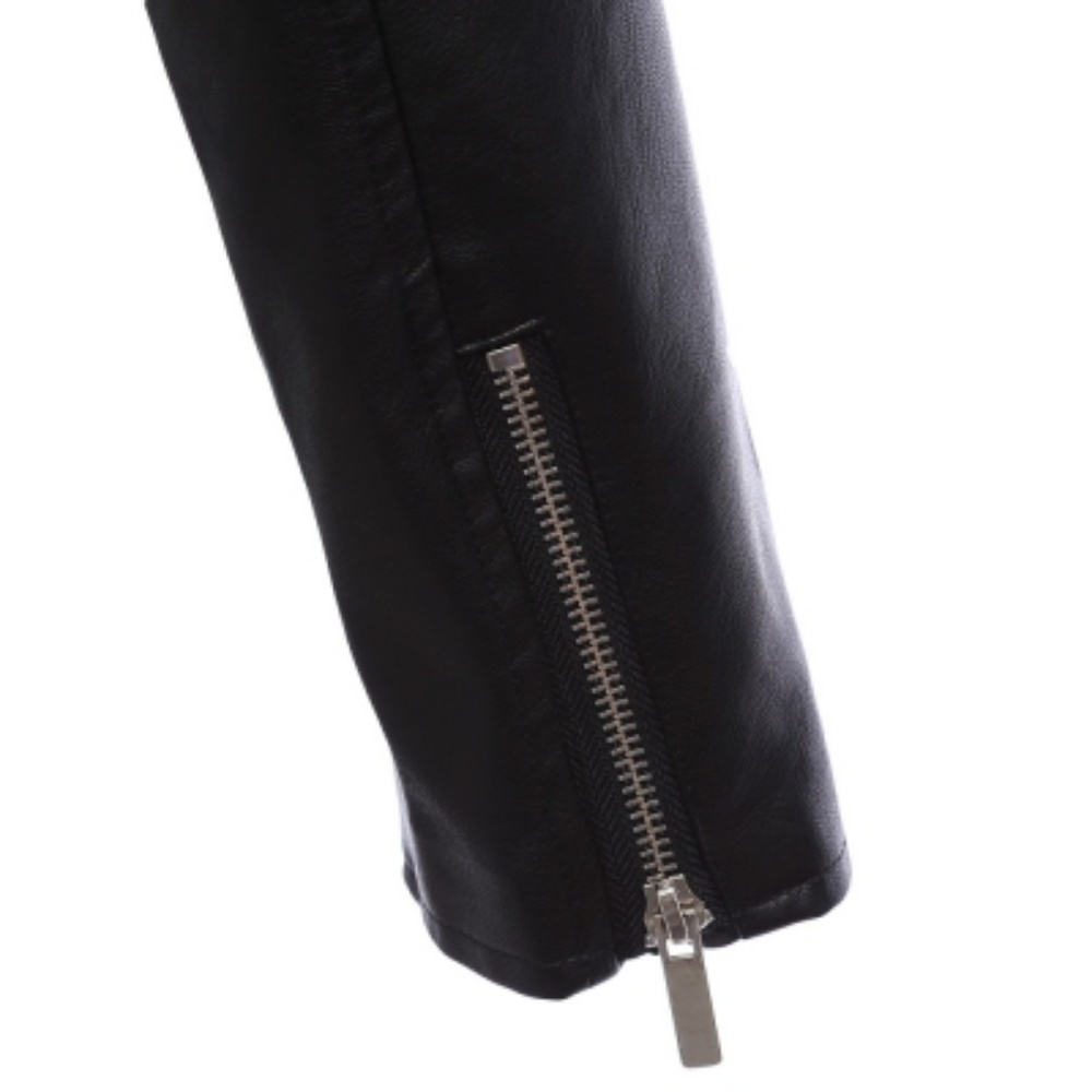 Faux Leather Biker Moto Jacket in Black - Picture 4 of 6